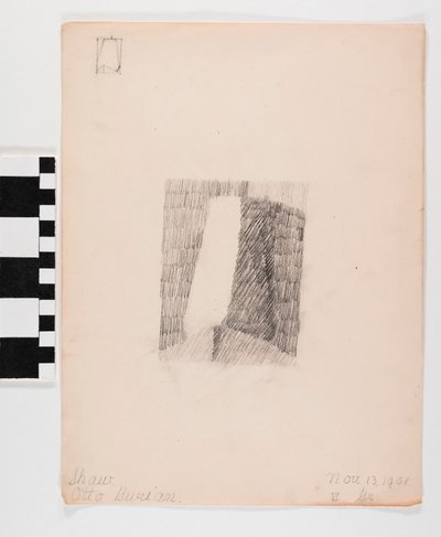 Pencil Drawing on Paper of a Doorway with Shading in the Center and Small Outline of a Doorway in the Top Proper Right Corner of the Page by Otto Burian